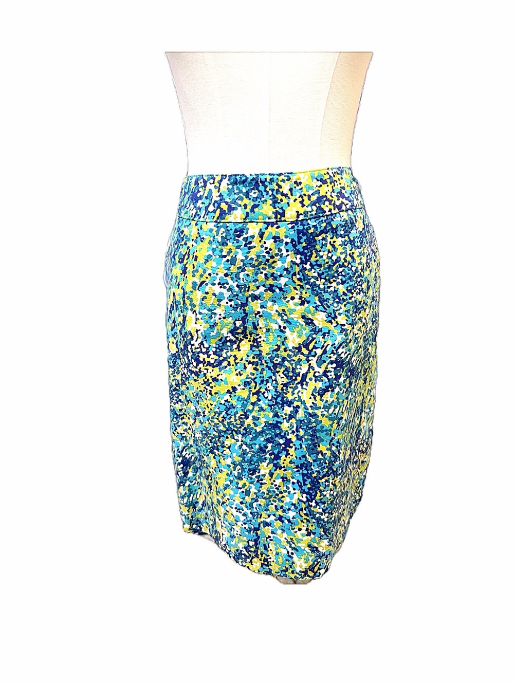 Merona Size 6 Blue Teal Lime Abstract Stretch Pencil Skirt - Picture 2 of 5